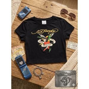 NWT Ed Hardy "True 'Til Death" Eagle Black Baby Tee